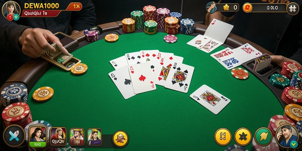 Screenshot gameplay DEWA1000 memperlihatkan aksi seru permainan QiuQiu.