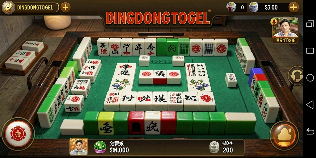 Tampilan gameplay DINGDONGTOGEL yang menarik di papan Mahjong.