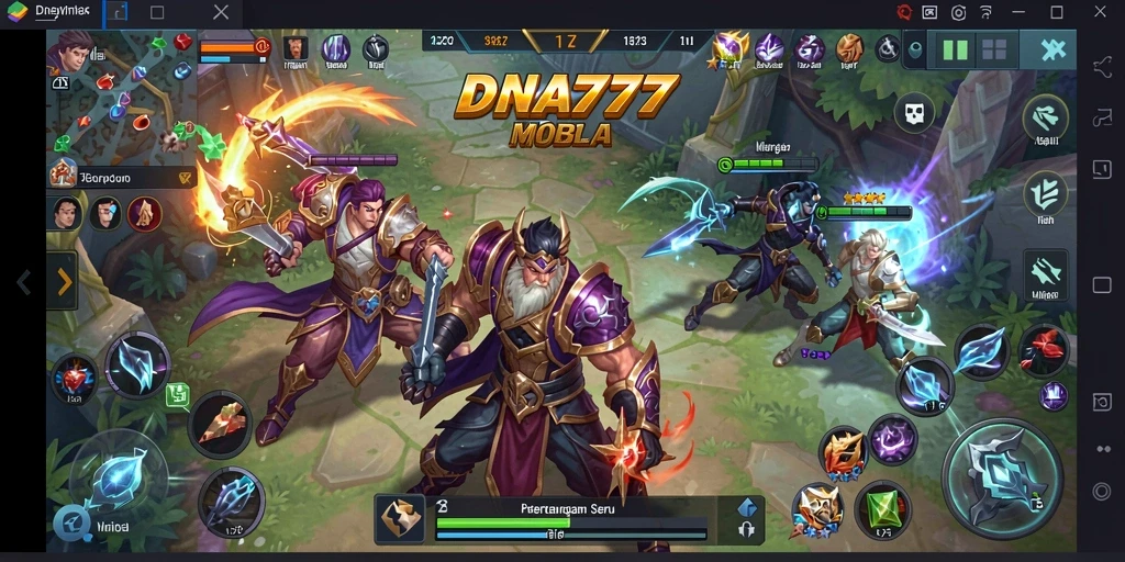 Tampilan gameplay DNA777 menunjukkan aksi seru dalam pertempuran MOBA.