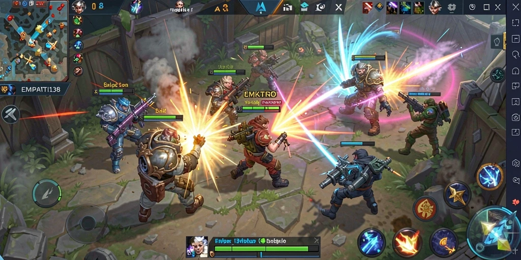 Screenshot menunjukkan aksi seru dalam pertempuran MOBA.