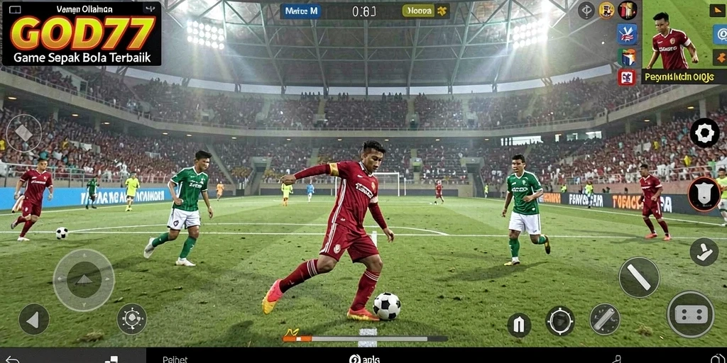 Tampilan gameplay menarik dari GOD77 dengan aksi sepak bola yang seru.