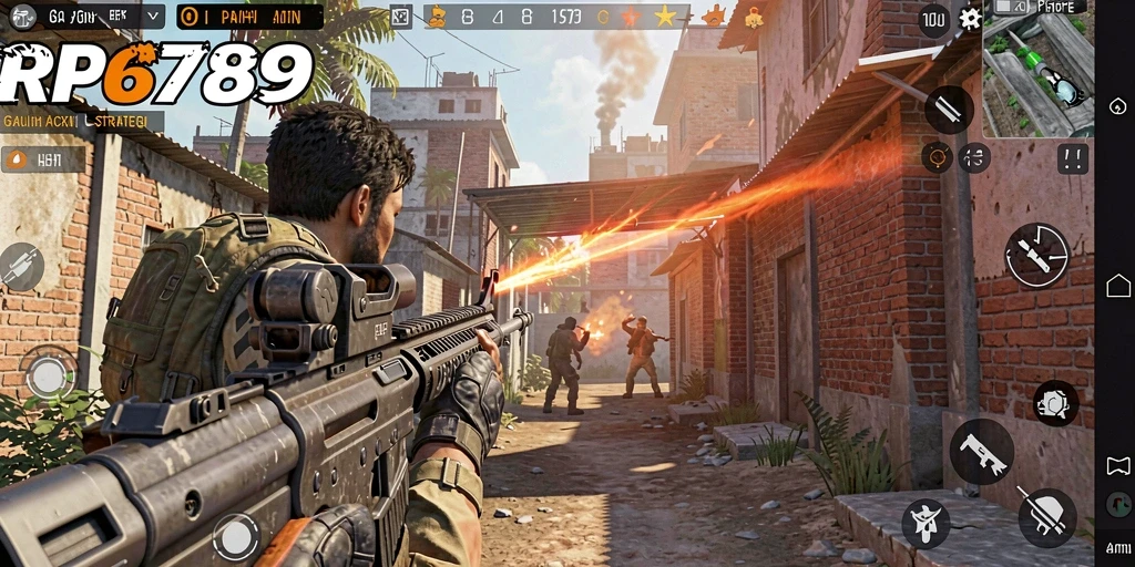 Screenshot gameplay RP6789 yang menampilkan aksi tembak-menembak yang intens.