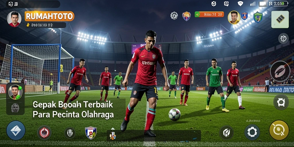 Tampilan gameplay RUMAHTOTO yang menegangkan dan penuh aksi di lapangan sepak bola.