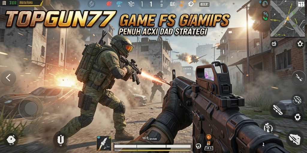 Screenshot gameplay menegangkan di dalam <strong>TOPGUN77</strong> dengan aksi tembak-menembak.